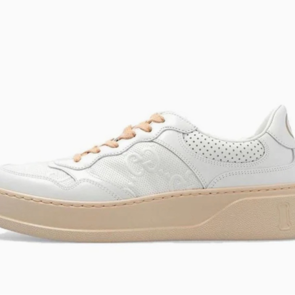 Gucci : Women's White and Tan Sneakers